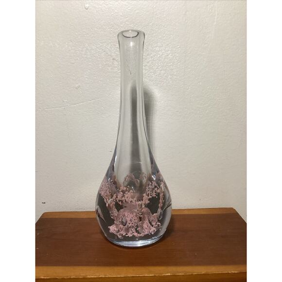 Vintage Art Glass Controlled Bubble Pink Paperweight Bud Vase Unsigned 8” Tall - Picture 1 of 6